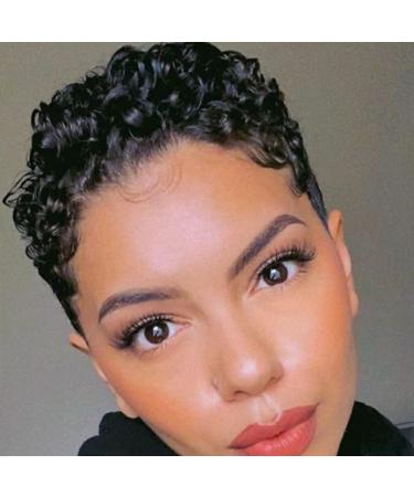 BingSing Short Pixie Cut Wigs for Black Women Synthetic Hair Kinky Afro Pixie Wig for Black Women Natural Black Color Short Haircuts Wig Short Curly Hair Pixie Wigs for Black Women (Short Jet Black)