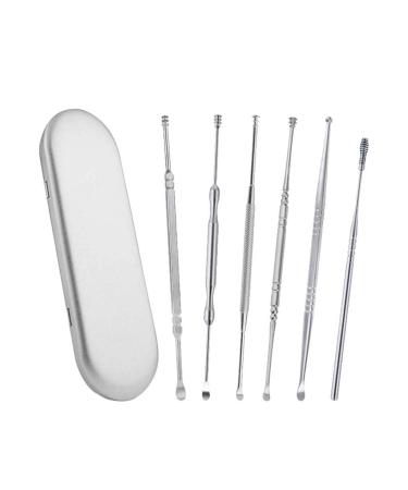 TKFDC 6 Pcs Portable Stainless Steel Ear Cleaning Tool Safety Earwax Removal Kit for Adults Kids
