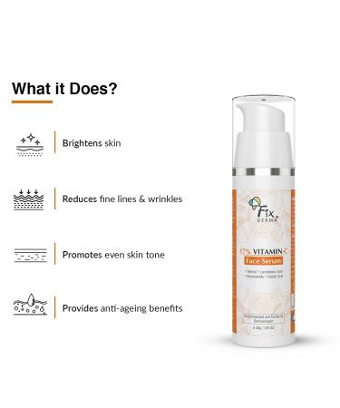 Fixderma 17% Vitamin C Face Serum | Glow & Brighten Skin | Anti-Aging Retinol & Niacinamide Serum for Men & Women - 30g - Buy Online on GoSupps.com