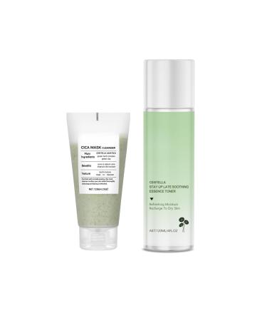 STAZA Centella Soothing Toner and Cleanser Set for Hydrating Moisturizing Skin Care Daily Face Wash and Essence Water