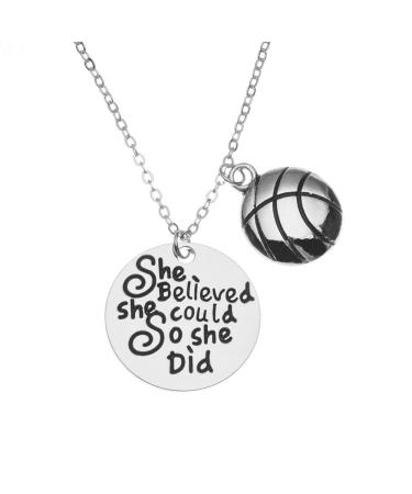 Sportybella Basketball Necklace, Basketball She Believed She Could So She Did Jewelry, Basketball Gifts, Basketball Charm Necklace, for Female Basketball Players