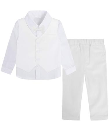 mintgreen Baby Boys Wedding Suits 3pcs Herringbone Tweed Outfit Christening Clothes Set Shirt + Waistcoat + Trousers + Bow Tie 1-4 Years 12-18 Months Ivory