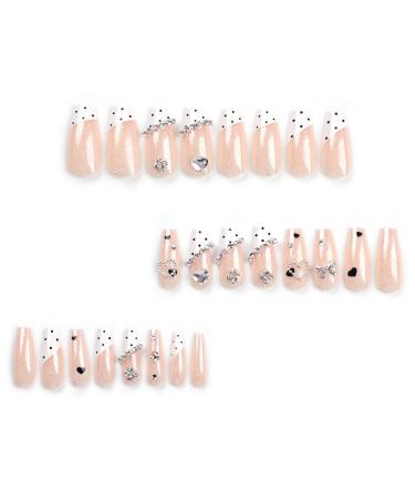 Glitter Rhinestone Press-On Nails | Long Coffin Fake Nails with Heart Design | Reusable Acrylic Square Nails for Women | Sparkly Solid Color Manicure - Buy Online on GoSupps.com