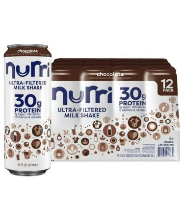 Nurri 12-Pack Ulta Filtered Milk Shake 30g Protein 1g Sugar 150 Calories 10 Vitamins and Minerals Per Can | 12-11 Fl Oz Cans Per Package Grade A Lactose Free (12 Pack Chocolate)