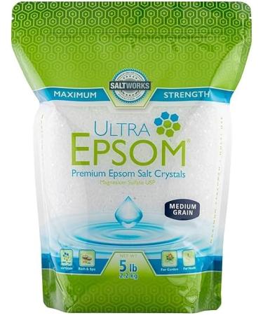 Buy SaltWorks Ultra Epsom Salt 5 Lb - Medium Grain Bath Salt for Relaxation & Detox | Includes Moofin Bath Sponge | Unscented Magnesium Sulfate - Pack of 2 - Buy Online on GoSupps.com