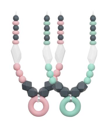 Chew Necklaces for Sensory Kids - 2 Pack Cute Donut Sensory Chew Necklaces 100% Silicone Teething Necklace for Baby Girl with Autism ADHD SPD Chewing Oral Motor Therapy Toy