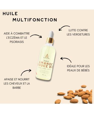ESSENTIOIL Organic Sweet Almond Oil - 100% Natural - Brings Shine Strengthens Hair - Fights Stretch Marks Prevents Skin Dryness - 100ml Glass Bottle - French Brand - Buy Online on GoSupps.com