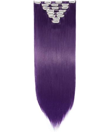 8pcs Dark Purple 26 Inch Clip in Hair Extensions - Silky Straight Full Head Synthetic Hair Pieces - Buy Online on GoSupps.com