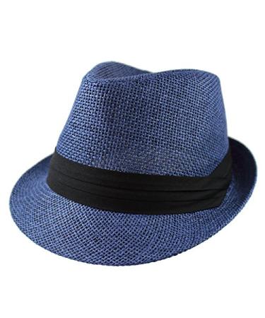 Gelante Summer Fedora Panama Straw Hats with Black Band Large-X-Large Navy