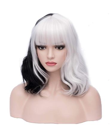 Beron 35.6 cm Black & White Wavy Wig | Stylish Pony Bob for Women | Includes Wig Cap - Buy Online on GoSupps.com