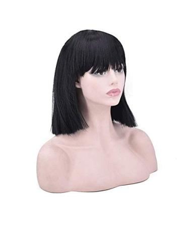 BGHJUE Short Bob Wigs Black Wig For Women With Bangs Straight Synthetic Wig Natural As Real Hair 25cmBlack