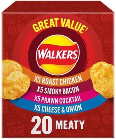 Walker Meaty Variety Multipack Crisps Box 20 x 25g | Assorted Flavors for Ultimate Snacking | Multipack | Savory and Crunchy