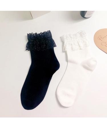 Akamas Women's Ruffle Socks - Black & White Cotton Ankle Socks Princess Style Gift Idea for Girls (Size 35-41) - Buy Online on GoSupps.com