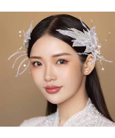 Bridal Wedding Headband Hair Vine Headdress Pearl Feather Hair Piece Hair Pin Wedding Hair Accessories for Bride Hair Clips for Prom Party - Buy Online on GoSupps.com