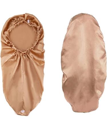 Shop Ladaypoa 2 Piece Long Satin Hair Hood - Silky Sleeping Hat for Curly Hair Protection | Extra Big Satin Sleeping Cap for Women - Black & Khaki - Buy Online on GoSupps.com