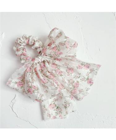 2PCS Floral Hair Scarf with Ribbon Bow for Women and Girls - Silk Long Tails Scrunchy Elastics Ponytail Holder - Buy Online on GoSupps.com