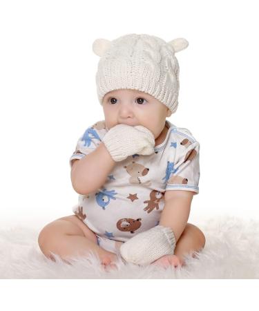 XYIYI Newborn Baby Winter Beanie Hat Mitten Set - Infant Toddler Knitted Hat Glove Set for Boys Girls 6-18 Months - White - Buy Online on GoSupps.com