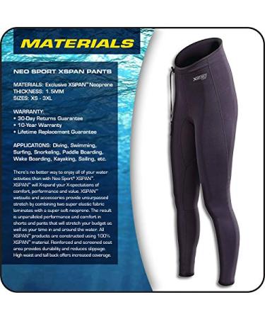 Neo-Sport Wetsuit Pants XSPAN super stretch 1.5mm neoprene. UNISEX design, Watersports, Swimming, Obstacle, Mud Racing, SCUBA, Surf, SUP, Personal Watercraft X-Large Black
