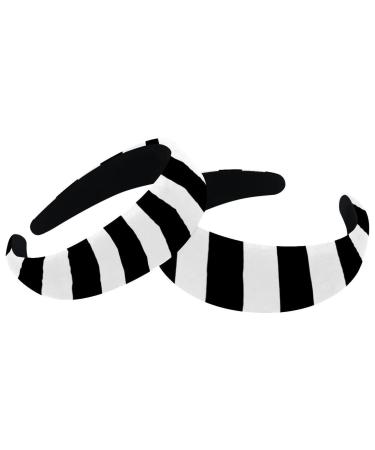 Headbands Women Hair Head Bands 2 Pieces Wide Top Turban Velvet Hair Bands Elastic Headband Modern Black White Stripes Geometric Fashion Head Wrap 2 Size Multi-colored 4