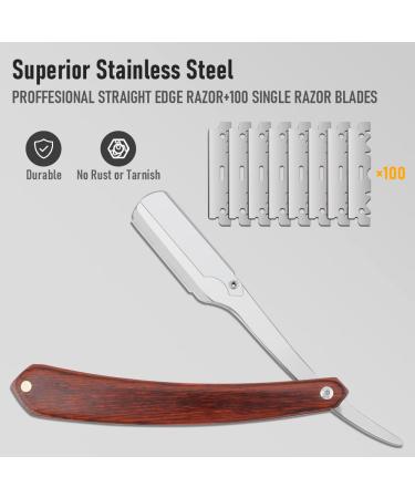 Premium Professional Barber Straight Razor | 100 Single Edge Blades | Stainless Steel Shaver for Men - Home & Salon Grooming - Buy Online on GoSupps.com