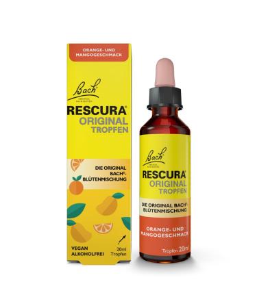 BACH RESCURA Rescua - Alcohol-Free Bach Flower Drops - Orange-Mango - 20 ml - Bach Flower Daytime Blend - Formerly Rescue Remedy the Original