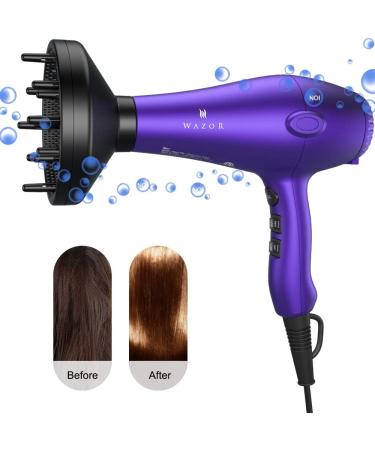 Wazor Lightweight Hair Dryer with Diffuser - Negative Ionic 1875W Professional Blow Dryer 2 Speed 3 Heat Settings Cool Shot - Purple 3 Piece Set - International Shipping Available - Buy Online on GoSupps.com