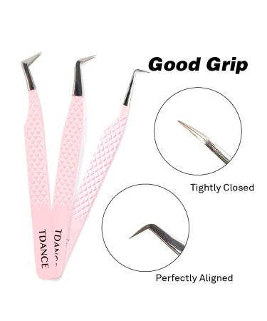 TDANCE Fiber Tip Lash Tweezers for Eyelash Extensions - Stainless Steel 90 Degree Thin Tweezer (Pink) - Volume Lash Tool for Precision Application | 1 Pcs - Buy Online on GoSupps.com
