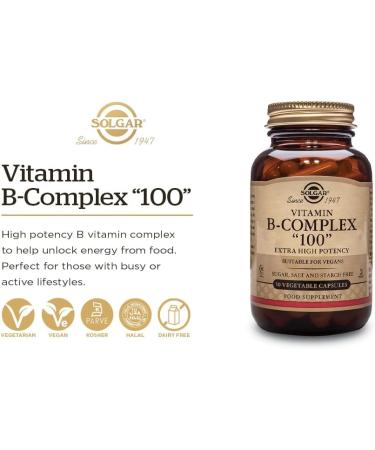 Buy Solgar B-Complex 100 - 250 Vegan Capsules for Heart Health Energy & Nervous System Support - Non-GMO Gluten/Dairy Free Kosher Halal - Buy Online on GoSupps.com