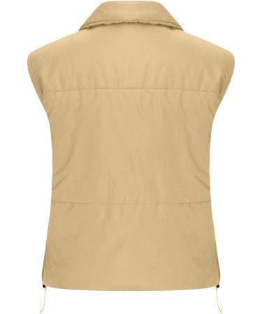 oelaio Womens Winter Puffer Vest Stand Collar Zip Up Quilted Coat Sleeveless Padded Gilet Coat with Pockets Khaki X-Large - Buy Online on GoSupps.com