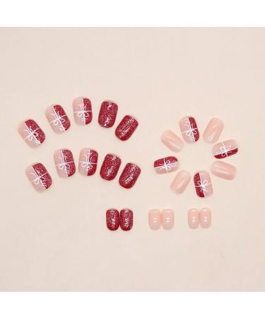 SINLOV Fake Nails Medium French Square False Nails Glitter Glossy Press on Nails Ballerina Acrylic Full Cover Fake Nail for Women and Girls - Buy Online on GoSupps.com