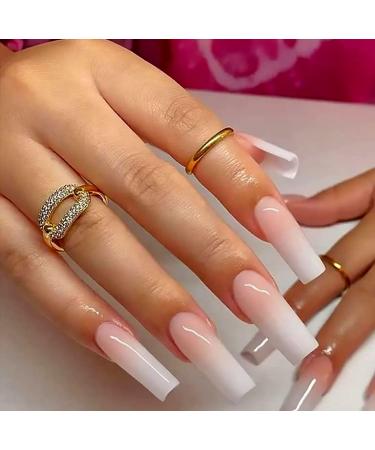 YOSOMK Press on Nails Long Square Ombre Pink False Fake Nails Press On Artificial Nails for Women Stick on Nails With Glue on Static nails