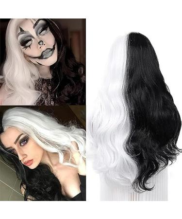 Buy Porsmeer Half Black Half White Curly Wig - Heat-Resistant Synthetic Costume Wig for Women & Girls - Perfect for Halloween - Buy Online on GoSupps.com