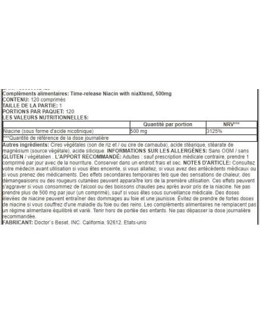 Doctor's Best Extended Release Niacin with niaXtend 500mg - 120 Tablets - Cardiovascular Support and Metabolic Health - Buy Online on GoSupps.com
