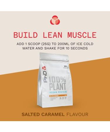 PhD Nutrition Plant Vegan Protein Powder - Salted Caramel Flavor | 20g Protein, Rich in BCAA, Low Calorie | 40 Servings - 1 kg Bag - Buy Online on GoSupps.com