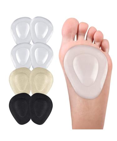 High Heels Soft Gel Insole Metatarsal Pads - Ball of Foot Cushions for Forefoot Pad Inserts Women (Transparent 2+Apricot 1+Black 1)