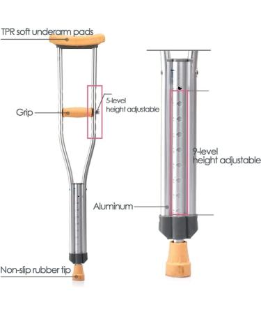 2pcs Underarm Crutches for Adults Aluminum Height Adjustable Armpit Crutches Men Women's Crutches Non-Slip Handy Cane Independence Medium - Buy Online on GoSupps.com