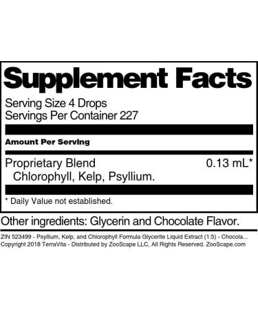 Terravita Psyllium Kelp & Chlorophyll Glycerite Liquid Extract - Chocolate Flavor (1 oz ZIN: 523499) | International Shipping Available - Buy Online on GoSupps.com