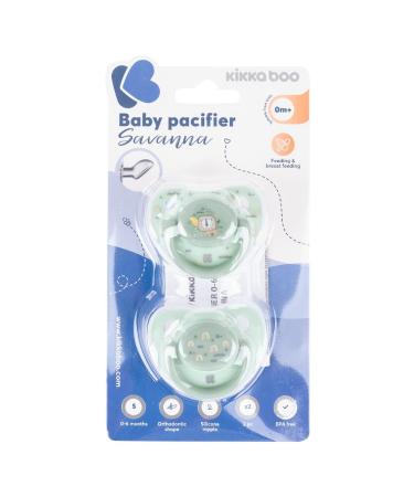 Kikkaboo Baby Pacifier Savanna (0-6 Months) - 2-Pack Silicone with Ventilation Holes - Green Color - Buy Online on GoSupps.com