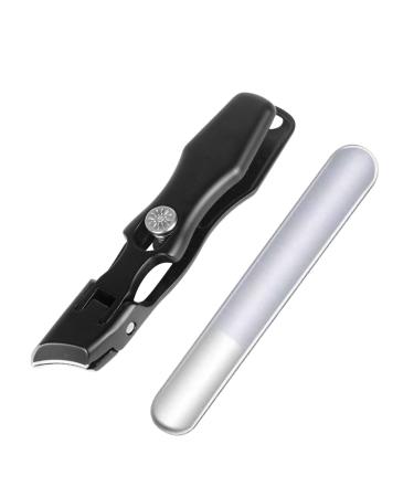 Vbnuyhim Fingernail Clippers Nail Clippers for Men Wide Neck Nail Clippers - Splash Guard Toenail Clippers for Thick Toenails Portable Nail Trimmer and Nail File Nail Clippers with Large Black