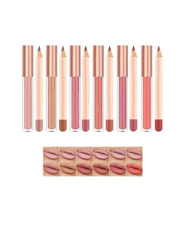 HADAVAKA Lip Liner And Lipstick Sets Nude Lipstick Matte Nude Liquid Lip Stick With Smooth Lip Liner Pencil Non- Sticky Long Lasting Waterproof Lip Stain Lip Makeup Kit For Daily Makeup (A)