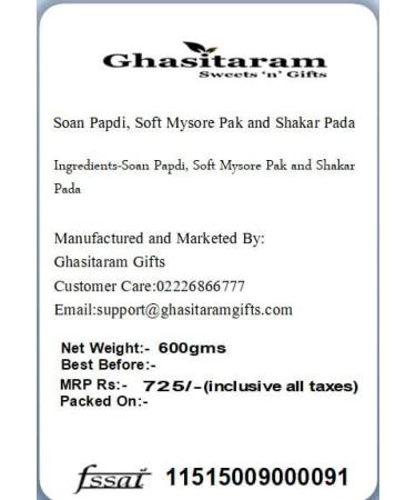 Ghasitaram Gifts Indian Sweets - Diwali Gifts Diwali Sweet - Soan Papdi Soft Mysore Pak and Shakar Pada - Buy Online on GoSupps.com
