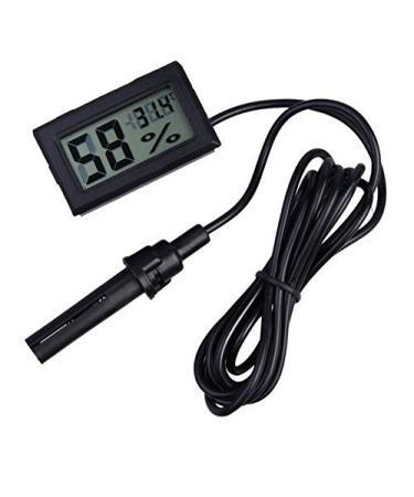 ARCELI 1 PCS 2-in-1 Digital LCD Embedded Thermometer Hygrometer with External for Reptile Incubator Aquarium Poultry - Black