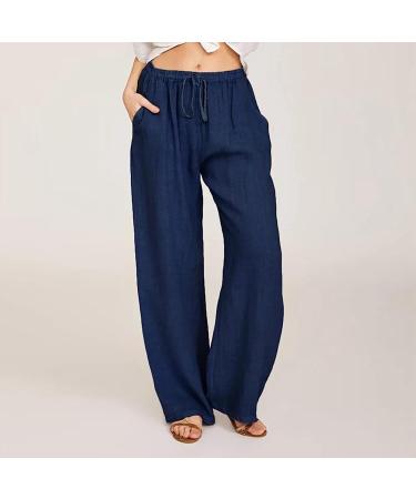 Apendorf Women's Linen Wide Leg Pants - Summer Casual Bottoms with Pockets | Navy, 3X-Large - Buy Online on GoSupps.com