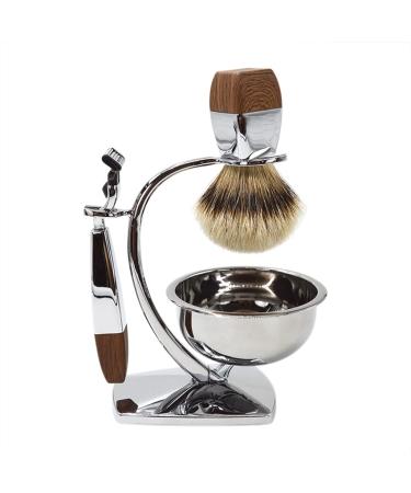 Kjyr portable men's rasier brush high-quality Silberspitz-dachhaar-sham-shaving set fashionable male razor shell razor robust 13.5x15cm Silver2
