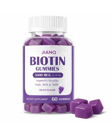 JianQ Biotin Gummies for Hair Skin & Nails High Strength 5000 mcg Biotin with Collagen Zinc & Vitamin C | Vegan Sugar-Free Non-GMO | Supports Healthy Hair Growth | 60 Count