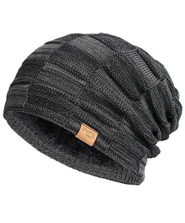 Vgogfly Slouchy Beanie for Men Winter Hats for Guys Cool Beanies Mens Lined Knit Warm Thick Skully Stocking Binie Hat Black