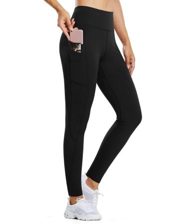 BALEAF Women's Fleece Lined Water Resistant Legging High Waisted Thermal Winter Hiking Running Pants Pockets Medium Black