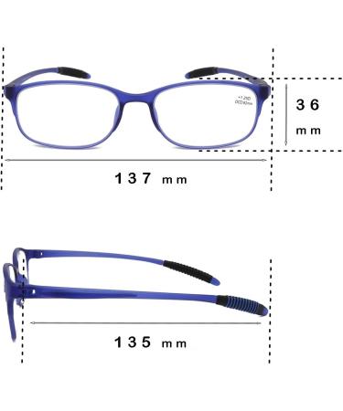 Mcoorn Reading Glasses (2 Pack) - Flexible Lightweight Anti-Blue & Anti-Reflective for Men & Women - Includes Case - Grey & Blue - 2.5x - Buy Online on GoSupps.com