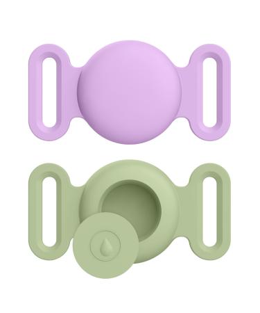 Airtag Dog Collar Pet Silicone Protective Case for GPS Tracking Finder Protective Cover Compatible with Apple Airtag Safety and Anti-lost (Matcha green+Lavender Middle) Matcha green+Lavender Middle