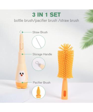 Vicloon 2 in 1 Baby Bottle and Teat Cleaning Brush - Silicone Cleaner for Water Bottles, Glass Cups, and Thermoses | Yellow Penguin - Buy Online on GoSupps.com
